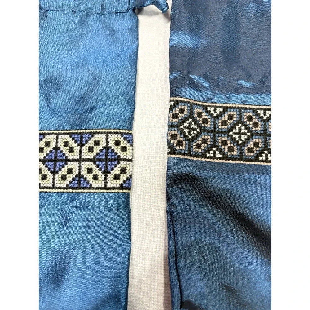 Set of 2‎ Blue Satin Drawstring Bags Embroidered Trim Folk Style Gift Pouches